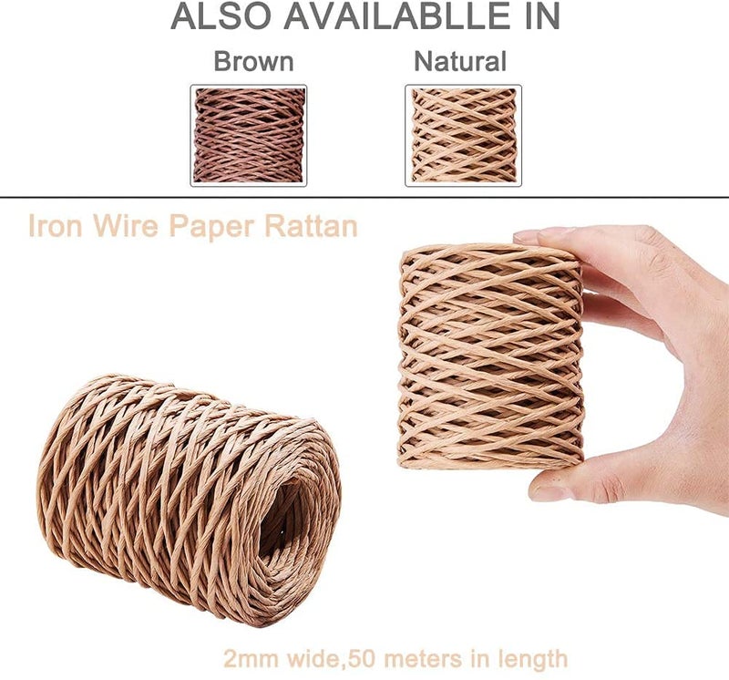 CHGCRAFT 2mm 164ft(50m) Floral Iron Bind Stem Wire Paper Wrapped Rattan Rope Rustic Paper Twine for Flower Bouquets Wedding Gift Wrap Weaving Basket Vase Christmas Decoration, Light Brown - Image 3